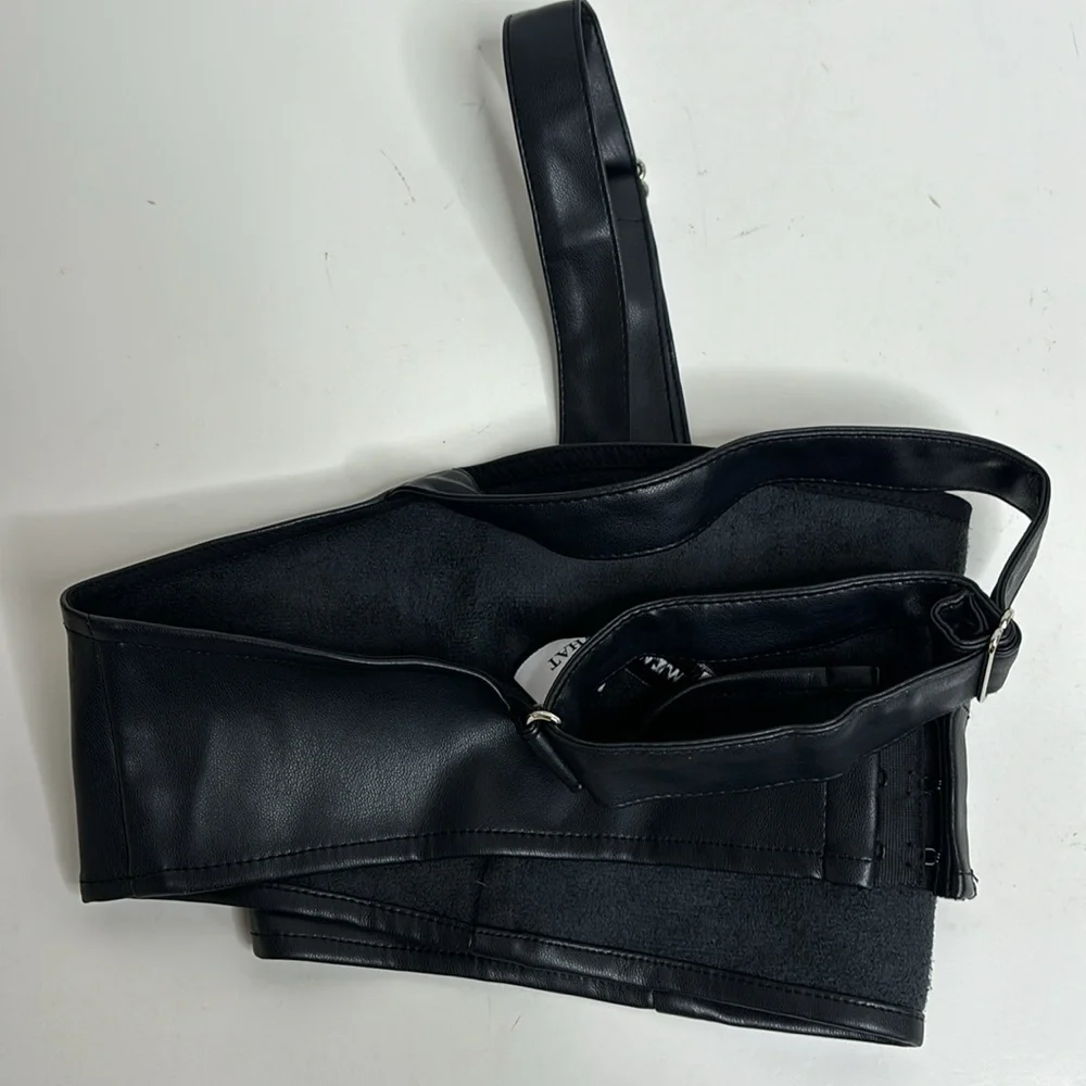 WhoworeWhat | Black Faux Leather Adjustable Bralette | Rebel Undershirt | Biker